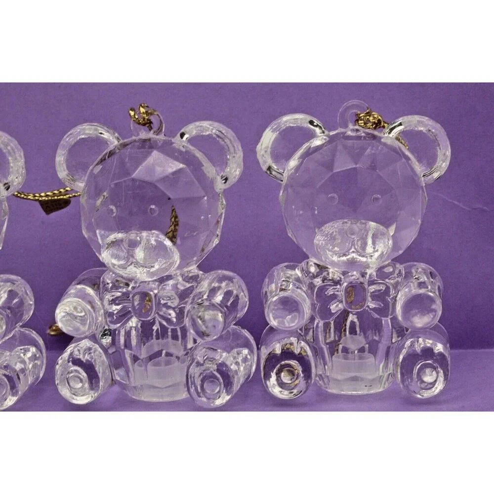 Bear Light Covers Silvestri Set of 4 Acrylic Crystal Cut Design Ornaments VTG